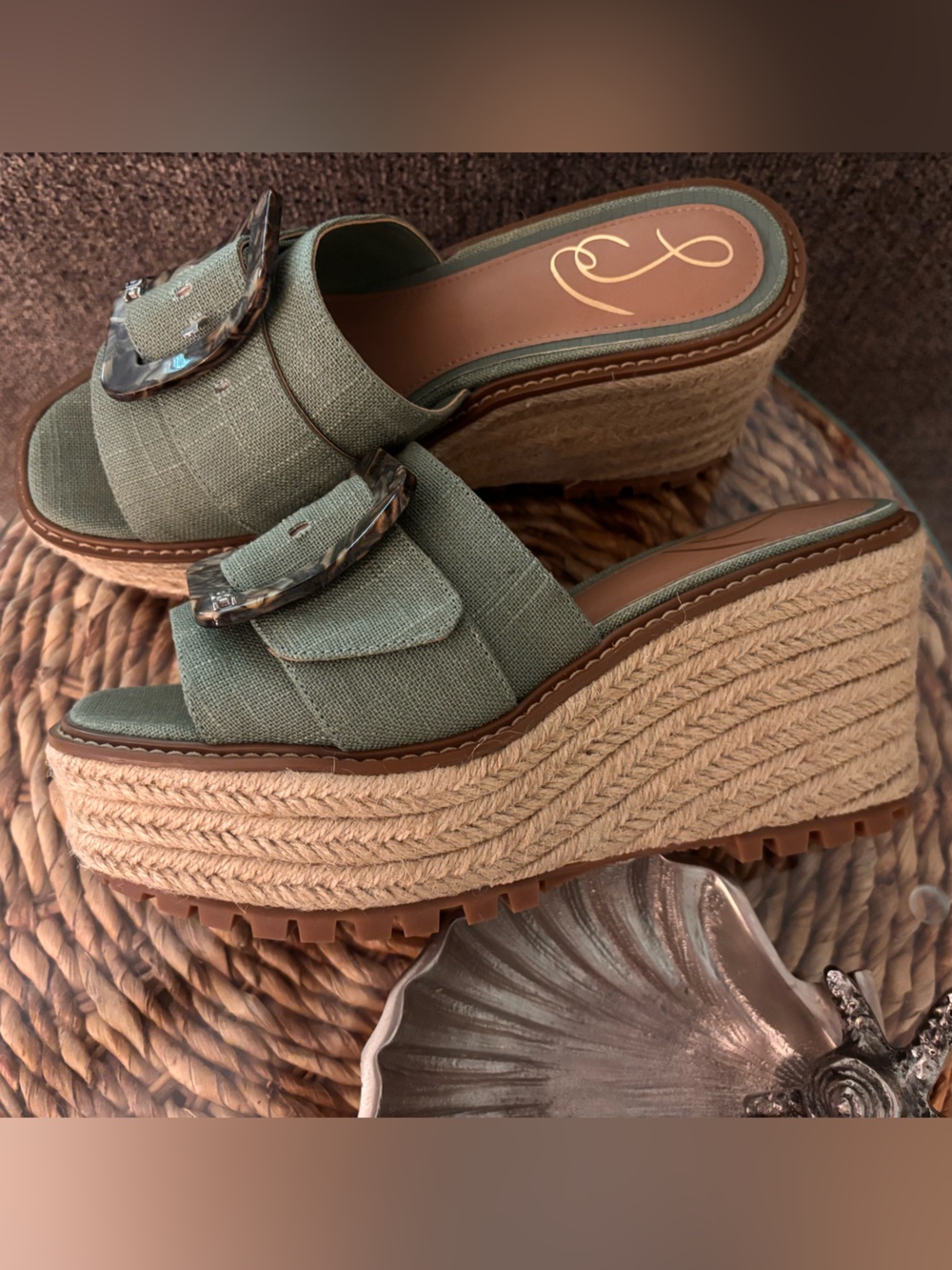 Sam Edelman Sage Green Buckle Lug Sole Slide